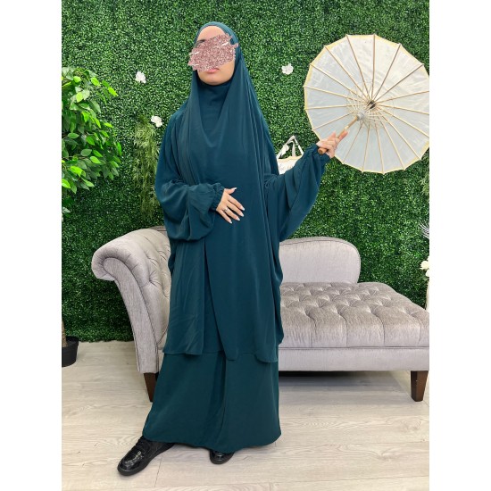 Jilbab jupe vert canard soie de medine